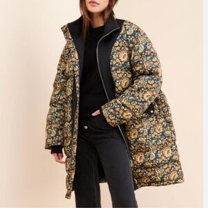 Antik Batik x Anthropologie Oversized Puffer XS Black Floral Hooded Parka Coat